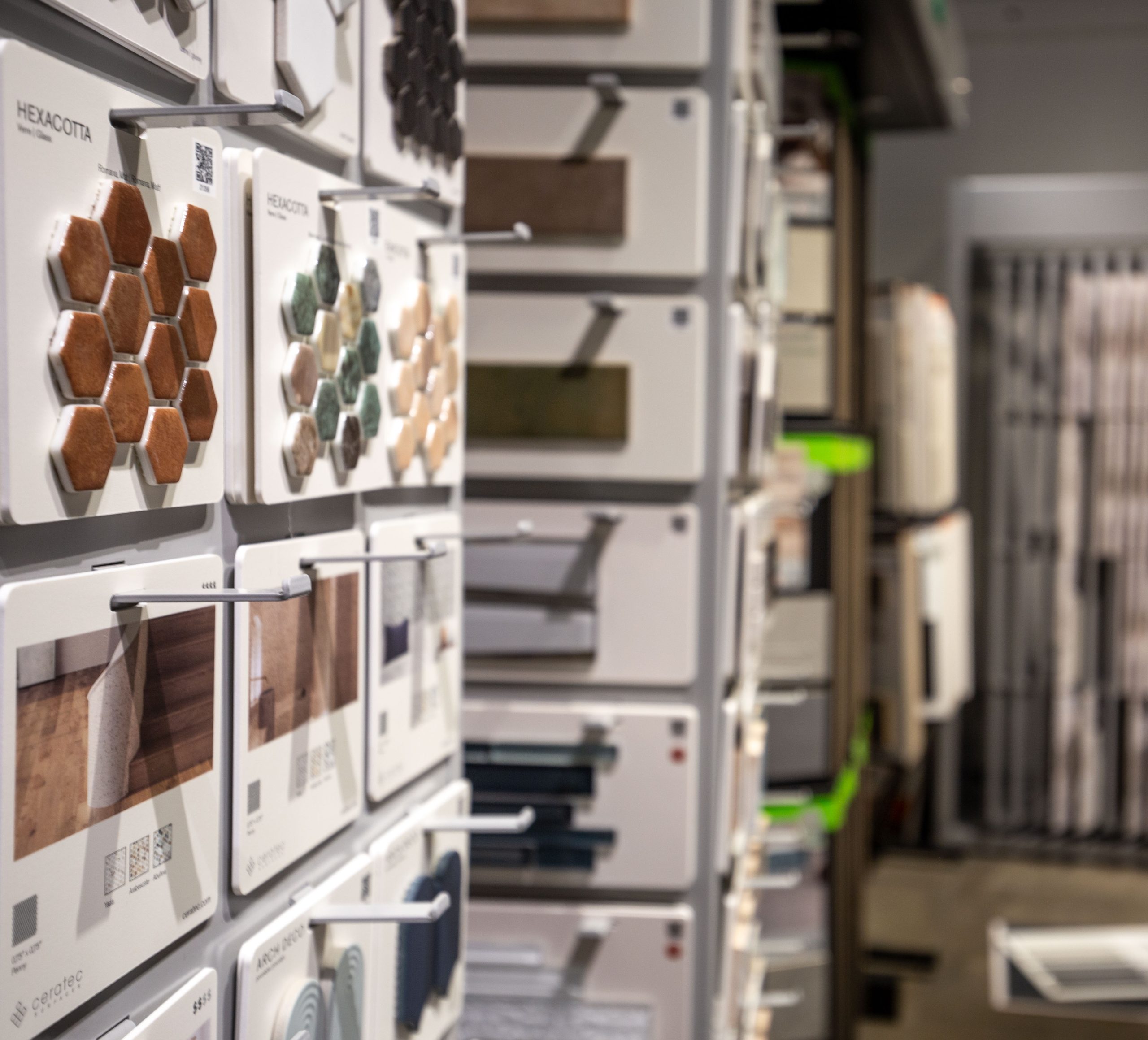 Hardwood and vinyl flooring displays in a Calgary showroom