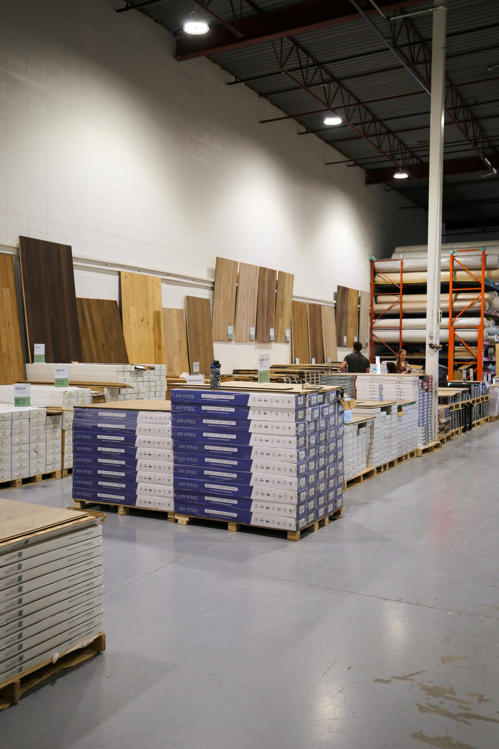Carpet and flooring samples arranged for showroom browsing