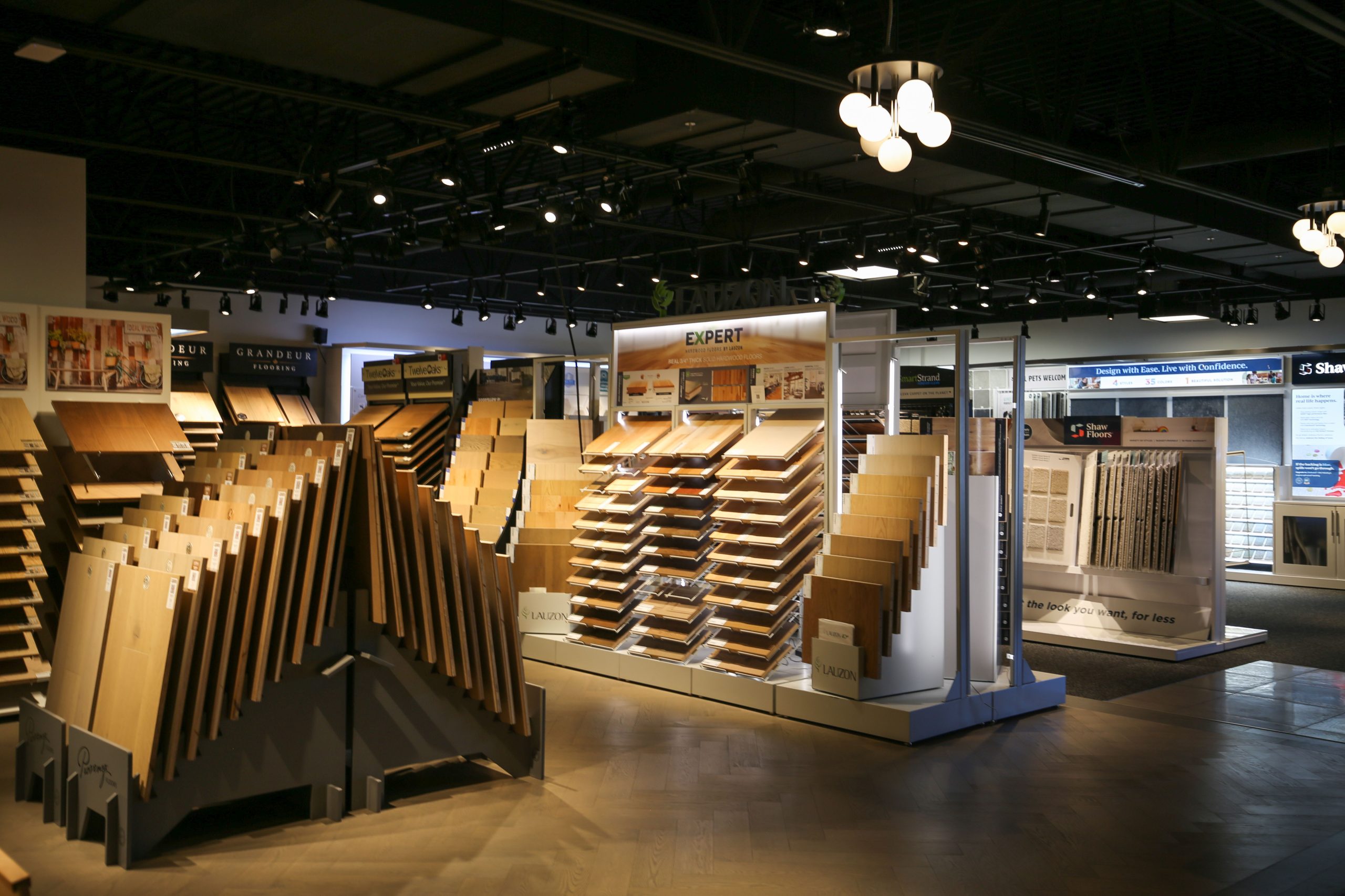 Flooring sample displays inside the CDL Flooring showroom